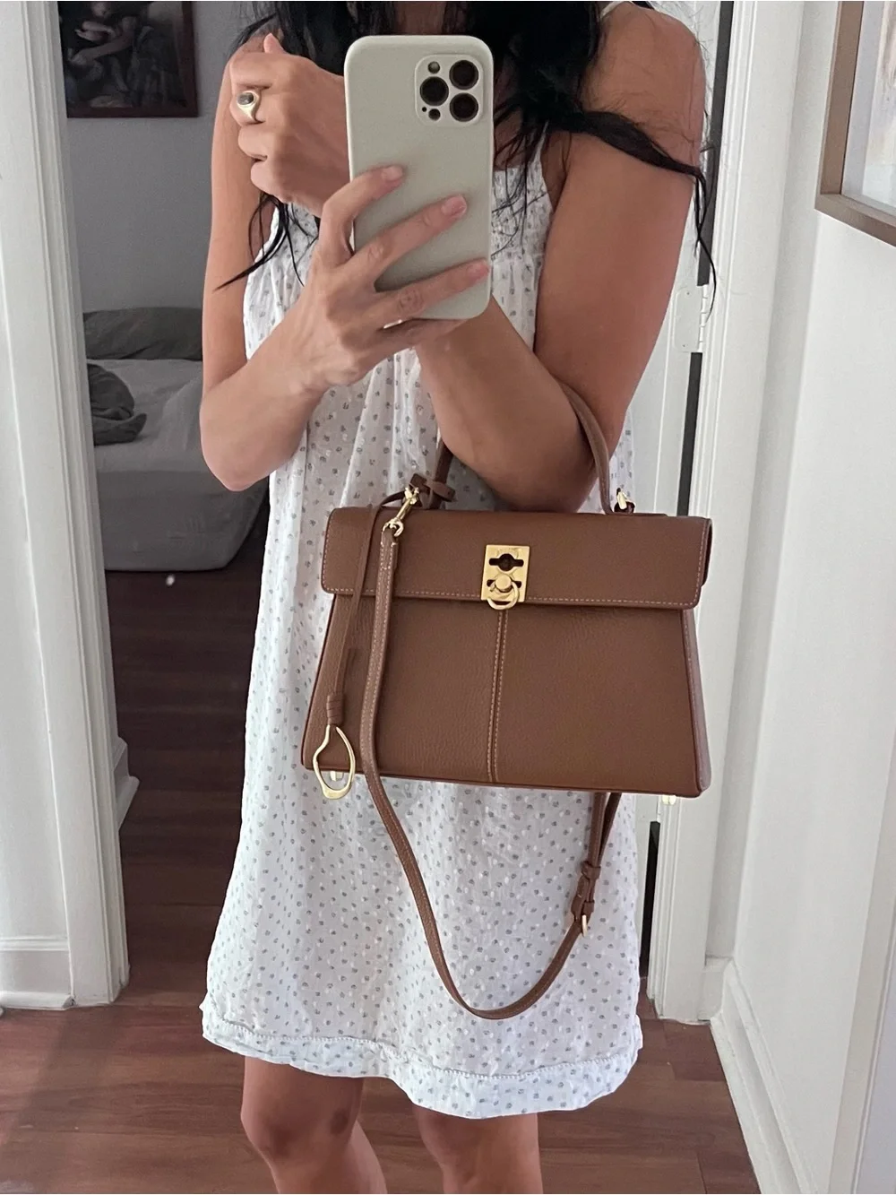 Classic Structured Brown Leather Top-Handle Bag
